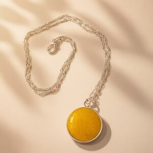 Golden Moment: Yellow Crackle Agate Pendant Necklace Sterling Silver Chain
